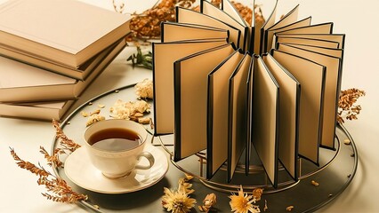 A cup of coffee and a book on a tray, perfect for a cozy reading session