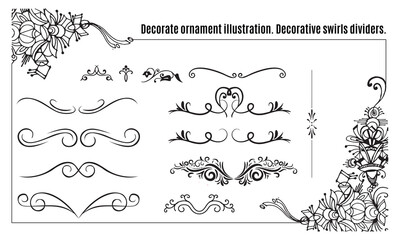 Decorate ornament illustration. Decorative swirls dividers. Flourish line border vector.
