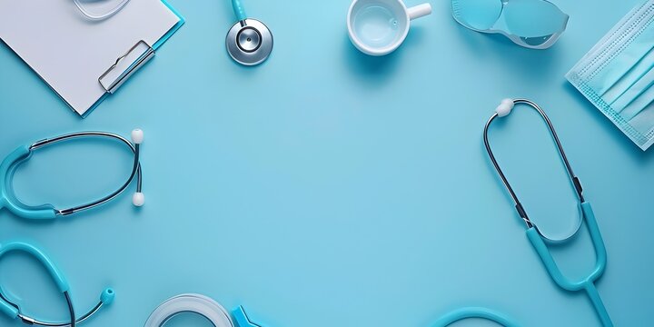 Successful Public Health Campaign Strategies and Design Elements Flat Lay with Medical Equipment and Office Supplies