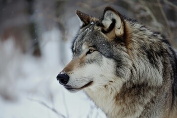 Fototapeta premium Wolf, Portrait of a Wolf in a Forest, Ai generated