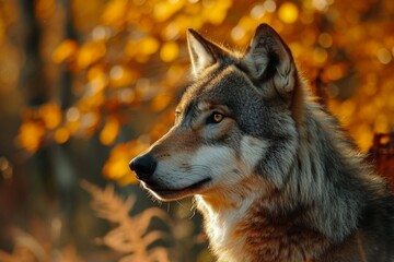 Fototapeta premium Wolf, Portrait of a Wolf in a Forest, Ai generated