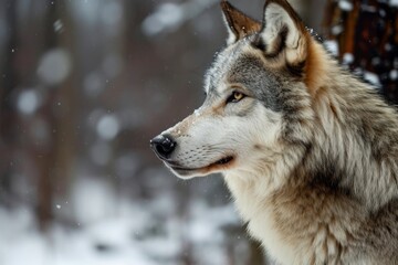 Obraz premium Wolf, Portrait of a Wolf in a Forest, Ai generated