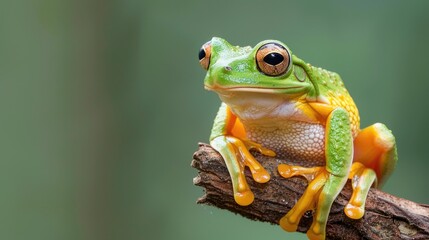 Naklejka premium Close up of Litoria infrafrenata tree frog stepping on a branch