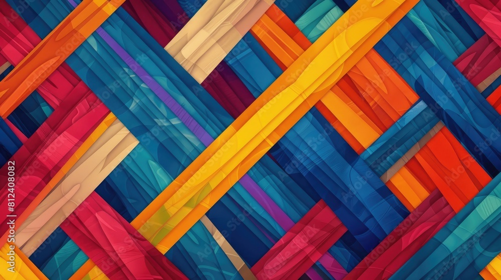 Poster colorful intersecting striped pattern for retro weave background
