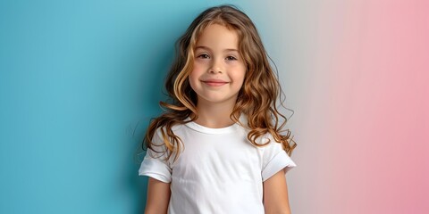 Cheerful Young Girl in Playful Clothing on Vibrant Backdrop
