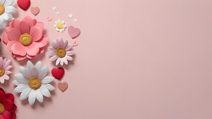 Fototapeta na wymiar A backdrop featuring a collection of delicate pastel flowers and hearts.