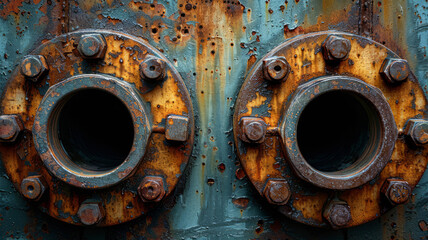 a horizontal view of a system of rusty leaky old pipes,generative ai