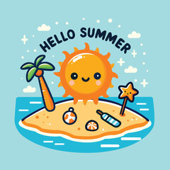 Hello Summer Beach Illustration Game Environment