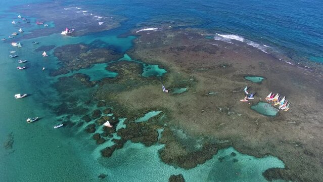 Aerial view of reefs on Porto de Galinhas - Ipojuca, Pernambuco, Brazil