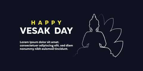 Happy Vesak Day. Suitable for cards, banners, posters, social media and more. Simple design with dark blue background.