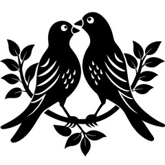 Birds making love on a branch vector art silhouette illustration 