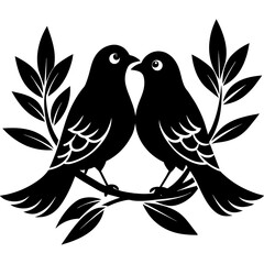 Birds making love on a branch vector silhouette illustration