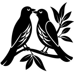 Birds making love on a branch vector silhouette