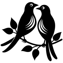 Birds making love on a branch vector silhouette 