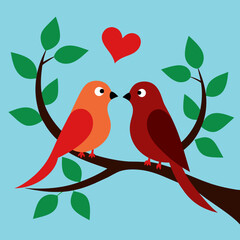 Birds making love on a branch vector art silhouette