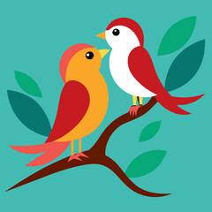 Birds making love on a branch vector art silhouette illustration