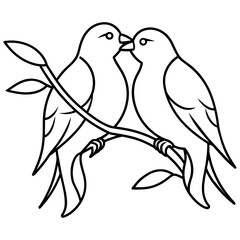 Birds making love on a branch vector silhouette illustration line art