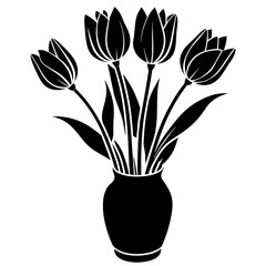 Tulip flower on the vase vector silhouette illustration