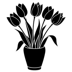 Tulip flower on the vase vector silhouette