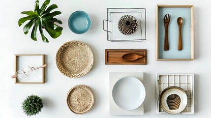 Chic and stylish decorative items arranged neatly on a white surface, offering a glimpse into...