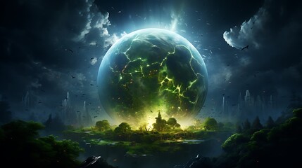 A digital painting of Earth with a spotlight on environmental issues for Earth Day.