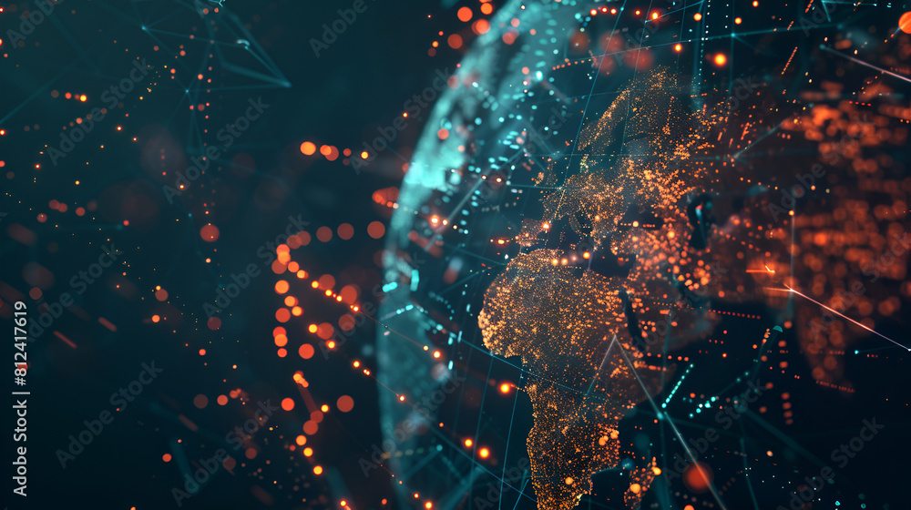 Poster worldwide network connectivity abstract world map