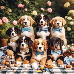 Many puppies with bow ties image art art harmony used for printing illustrator