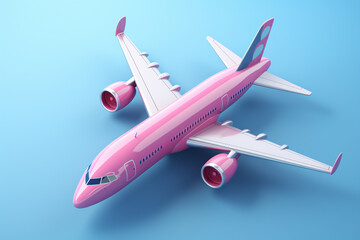 Plane with heart flat design top view romantic theme 3D render Tetradic color scheme