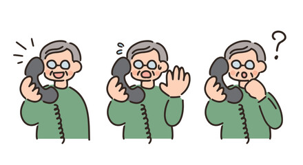 電話をするシニア男性のイラストセット