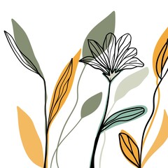 Abstract botanical boho floral leaves foliage twig aesthetic art illustration