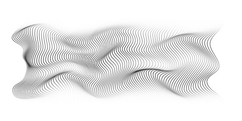 Flowing wave lines pattern 3D curve halftone black gradient curve shape isolated on transparent background. Vector in concept of technology, science, music, modern.