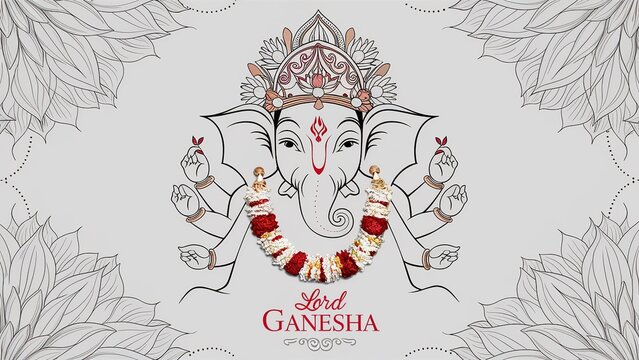 Illustration of Lord Ganpati or Ganesha in single line art for Ganesh Chaturthi festival. Generative Ai.