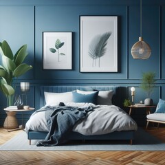 Bedroom sets have template mockup poster empty white with Bedroom interior and plants art photo attractive