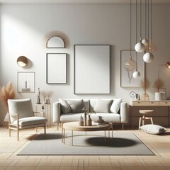 living room with a template mockup poster empty white and With Couch And Coffee Table standardscalex image art harmony card design.