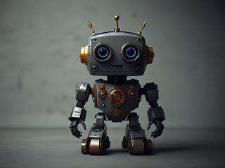 Cute little robot with a metallic body and a friendly expression