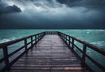 Obraz premium Dramatic Seascape: Navigating the Tempest around an Old Wooden Pier