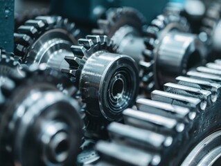 Close-Up of Metallic Gears in Machinery
