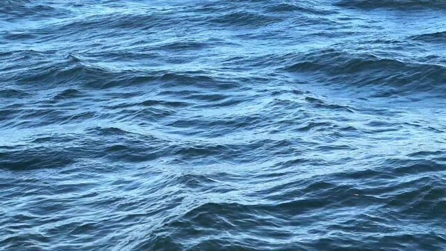 Close-up of deep blue ocean waves under natural light, gentle movements and ripples