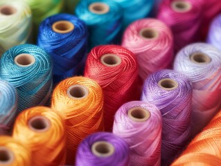 Colorful Spools of Thread in Close-up
