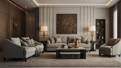 Minimalist Arabic interior design of modern living room