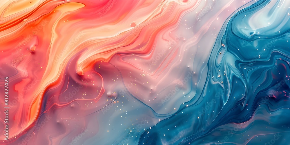 Poster mesmerizing fluid swirls of vibrant digital abstract art with iridescent gradients and ethereal cosm