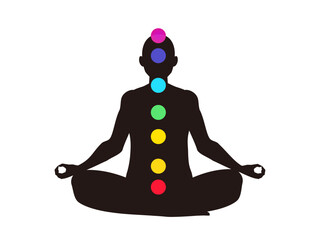 チャクラを意識し瞑想をする男性のシルエット