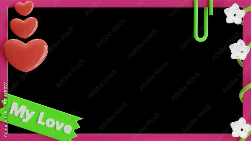 Poster 3d animation of polaroid with white flowers on the right side model | alpha channel