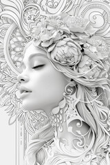 Adult coloring page, psychedelic mandala woman