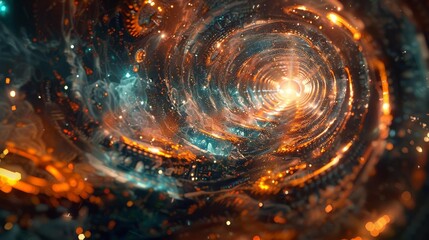 A mystical portal made from swirling gears and glowing light bulbs, leading to an unknown dimension