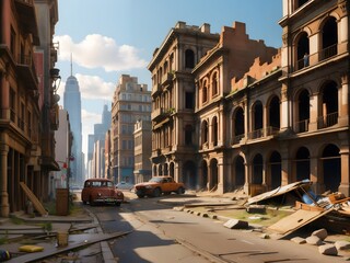 Fototapeta premium Winding cobblestone street lined with colorful old townhouses in a charming European city