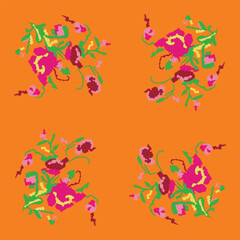 Classic Vintage Pixel Flower For Textile