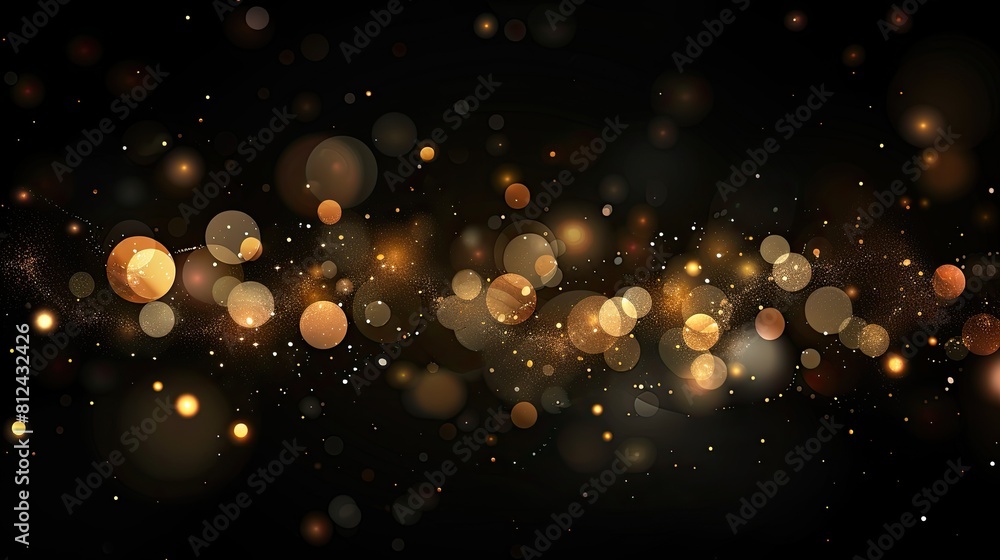 Poster a black and gold background with many small circles. the circles are scattered throughout the backgr