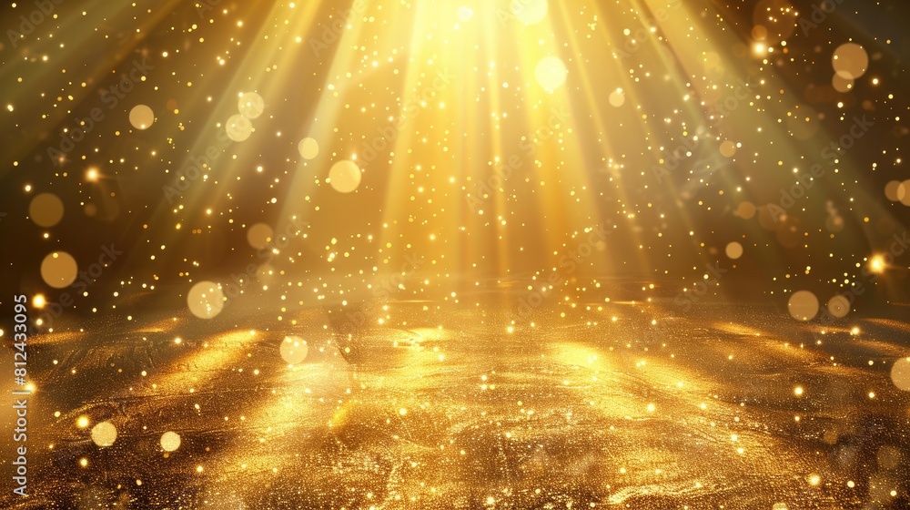 Poster a bright yellow background with a lot of sparkles. the background is filled with gold and the sparkl