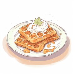 Belgian waffles with maple syrup and powdered sugar - obrazy, fototapety, plakaty